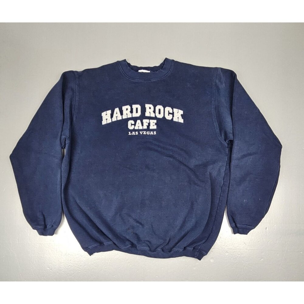 Hard Rock Cafe Las Vegas Sweatshirt Mens Lrg. Blue/Navy& White Raised Lettering‎